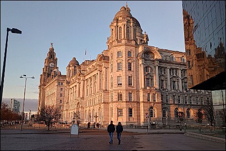 Light shining on a Liverpool building